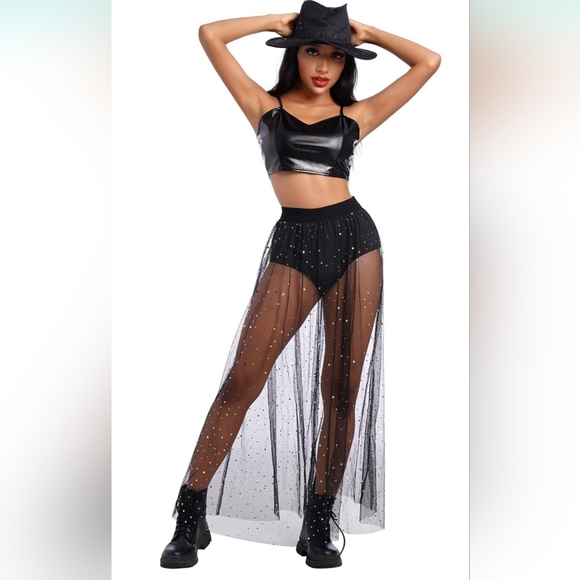Mesh Sheer Tulle Maxi Sparkle Skirt - Size M, Black - Picture 1 of 8